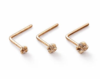 9k Rose Gold Nose Stud Set Quartz Gem L Shape 22G Piercing Jewellery Trio