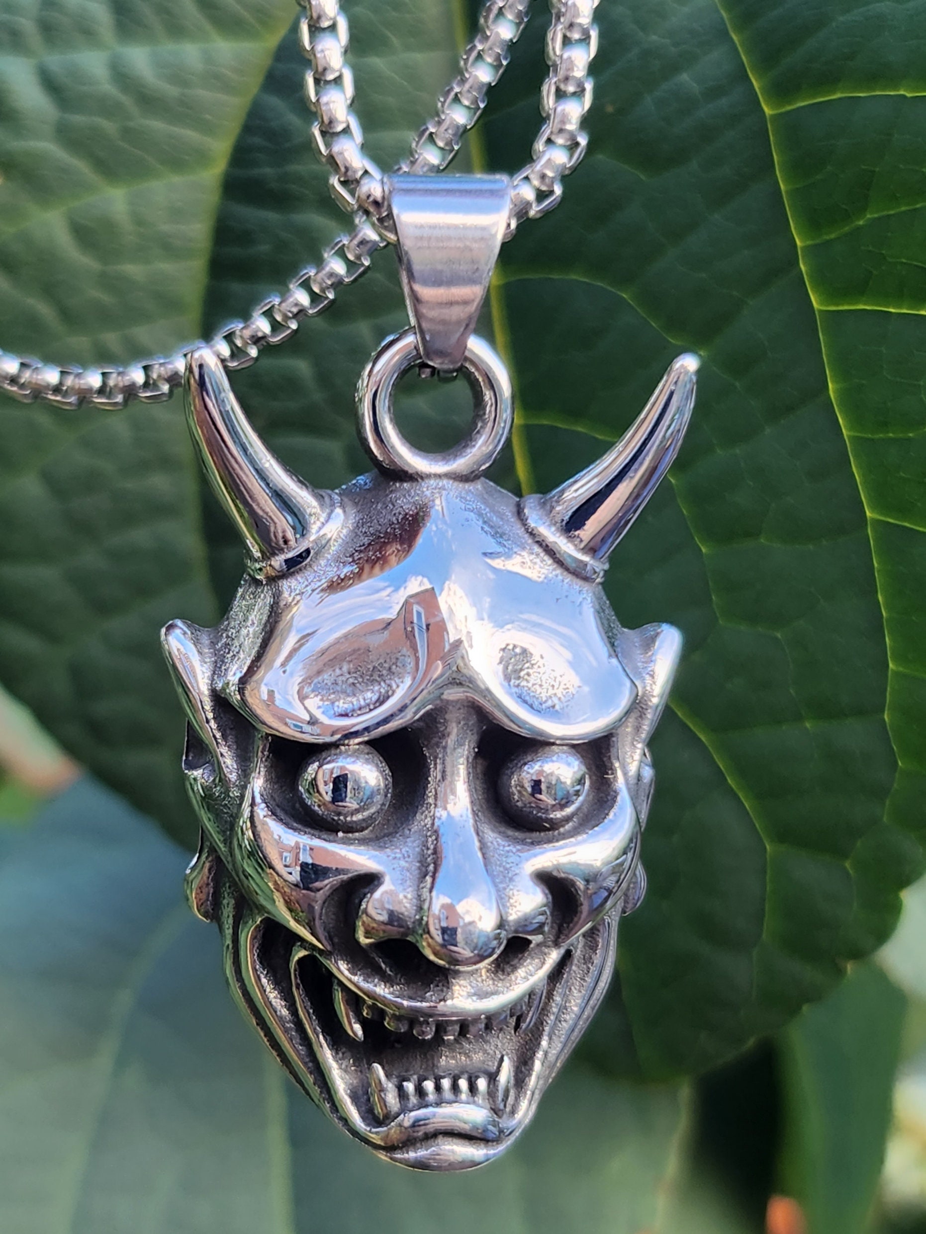 Hannya Mask Pendant Necklace Stainless Steel Japanese