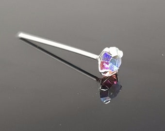 3-Piece 316L Surgical Steel L Bend Nose Stud – 2.5mm Aurora Borealis CZ, 20G