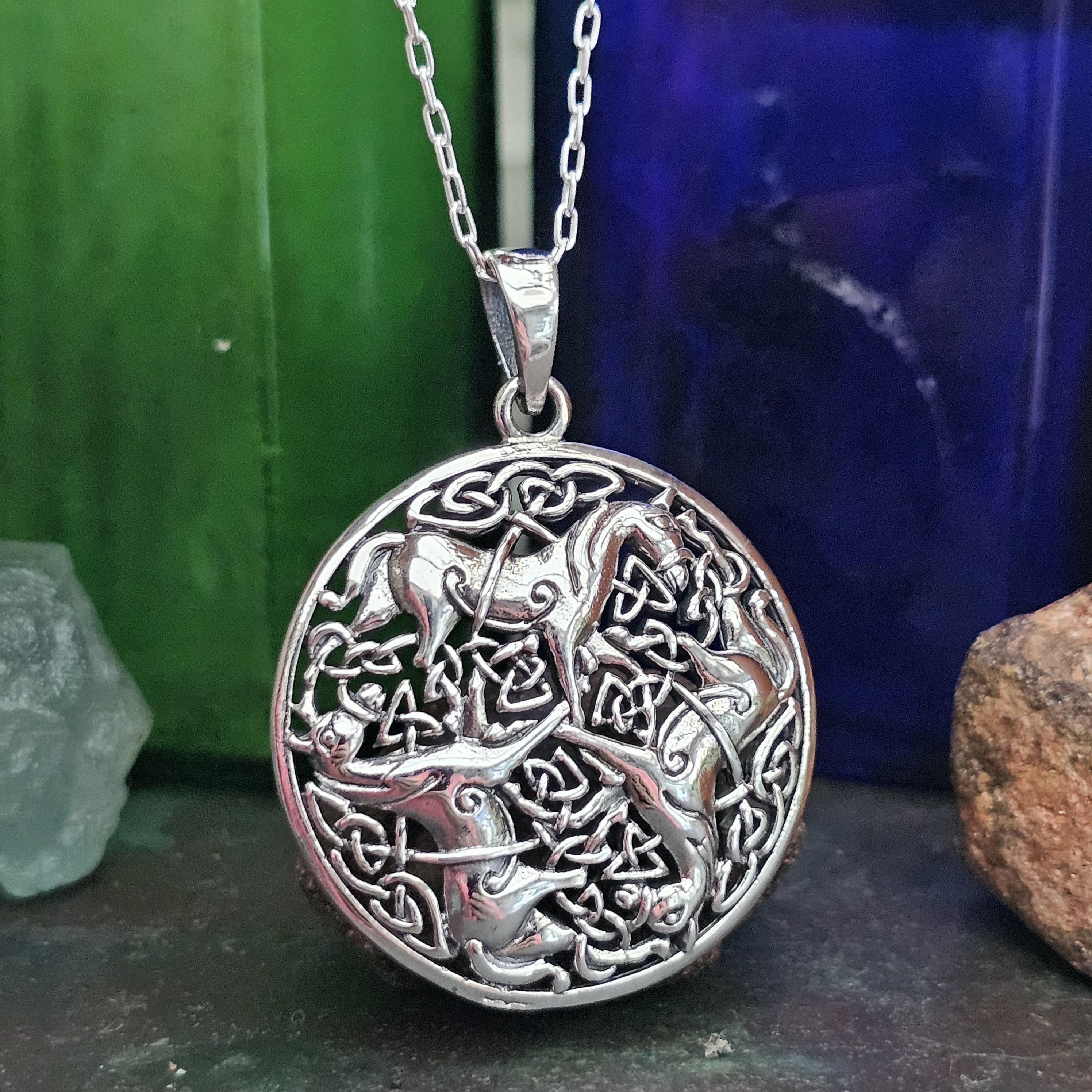 Epona Pendant Necklace Celtic Goddess 20" Chain Triskele Trinity Of Horses 925 Sterling Silver Divine Equine Goddess Jewellery & Box (b7b9)