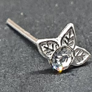 Flower Nose Stud 3 Leaf Cz Cubic Zirconia Triple Leaf Crystal 22g (0.6mm) 925 Sterling Silver L Bendable Uk (B5l18)