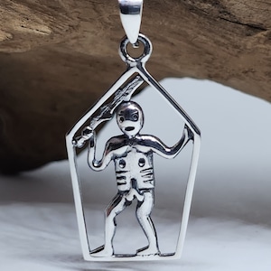 Cerne Abbas Giant Pendant Necklace 925 Sterling Silver 18&quot; Chain Curb Anglo Saxon Deity Green Man Rude Man of Cerne Jewellery & Boxed -bs5I1