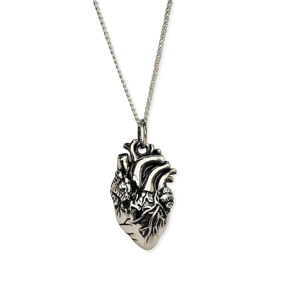 Heart Pendant Necklace Anatomical 925 Sterling Silver