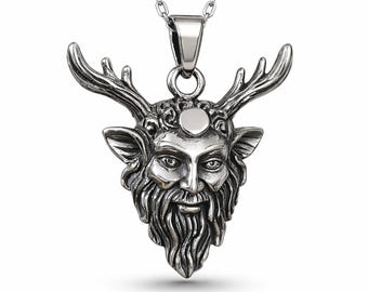 Collana con ciondolo del dio pagano Hern in argento sterling 925, Cernunnos, con catena celtica da 20 pollici, gioiello confezionato in scatola.
