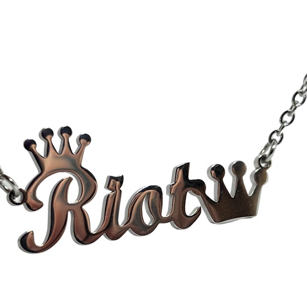 Word necklace Riot Anarchy Necklace Riot Queen Riot King Pendant Rebel Anti Establishment Statement 20" Necklace Polished Steel Boxed (Bn36)