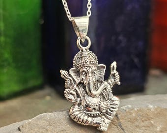 Ganesh Pendant Sterling Silver Necklace Wisdom 18 Inch Chain Jewellery Remover Obstacles Spiritual Pendant Boxed