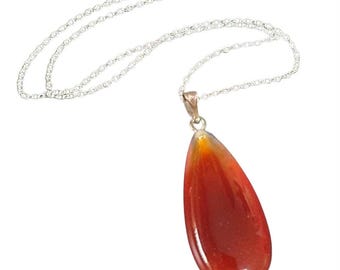Pendentif En Argent 925 Et Cornaline Goutte, Référence P-AR-44, Neuf Avec étiquettes