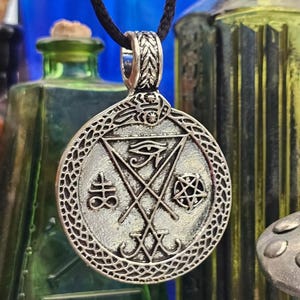 Ouroboros Sigil of Satan Pendant Necklace Lucifer Pendant Eye Horus Pentagram Bringing The Light of Truth To All Who Seek It Occult