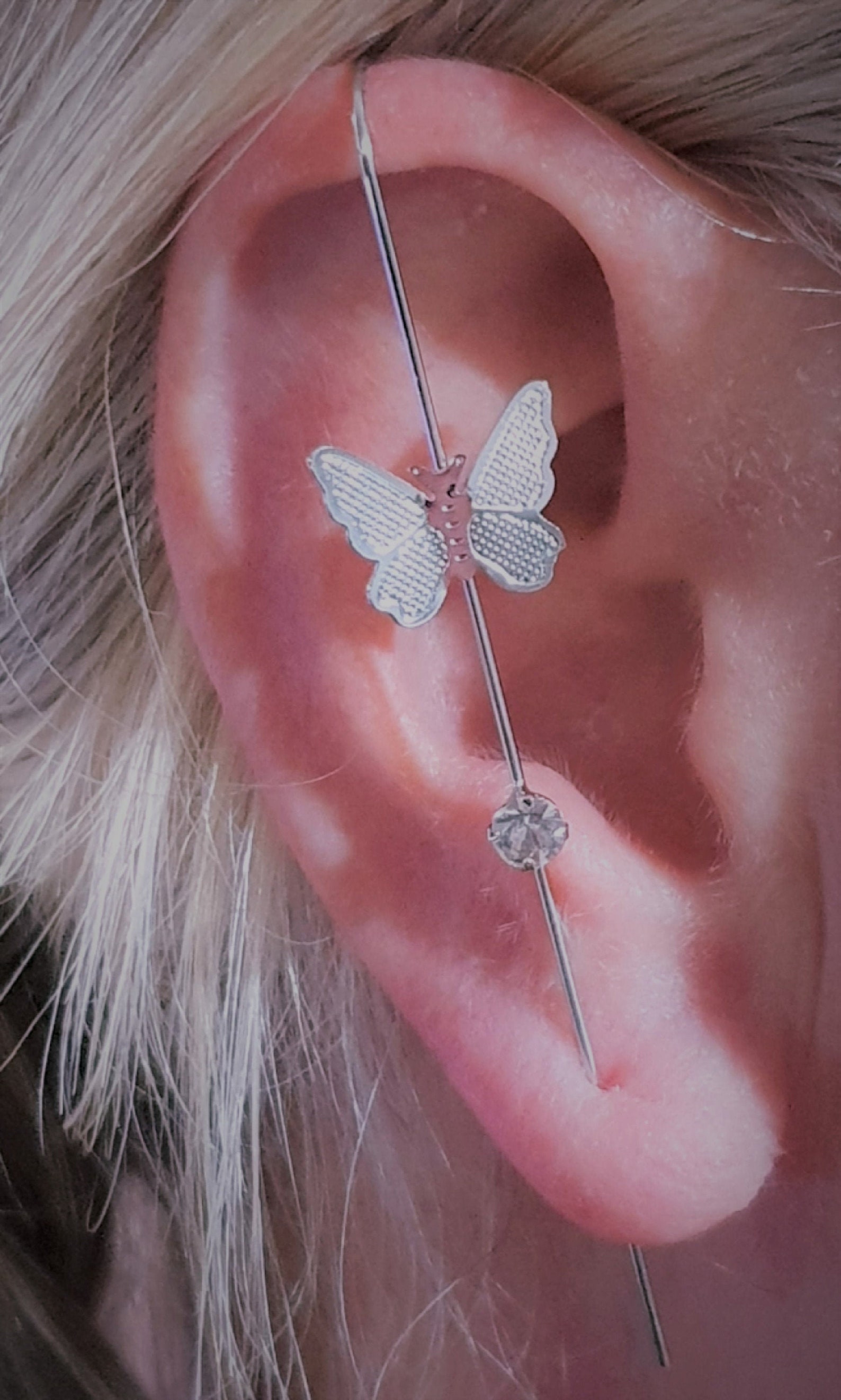Ear Wrap Crawler Hook Cuff Butterfly Crook Bar Piercing CZ Etsy