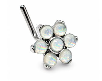 Shimmer Opal Nose Stud Flower Daisy Piercing 20G 316L Steel L Bent Floral & Box