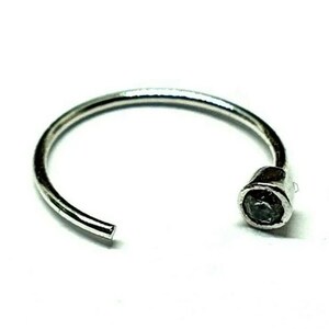 Weißgold Nasenring Hoop Piercing Kristall gekrönt offener Ring Gold 9k Massivring 8 mm 22g (0,6 mm) 1,5 mm Quarzkristall Körperschmuck (B3g14)