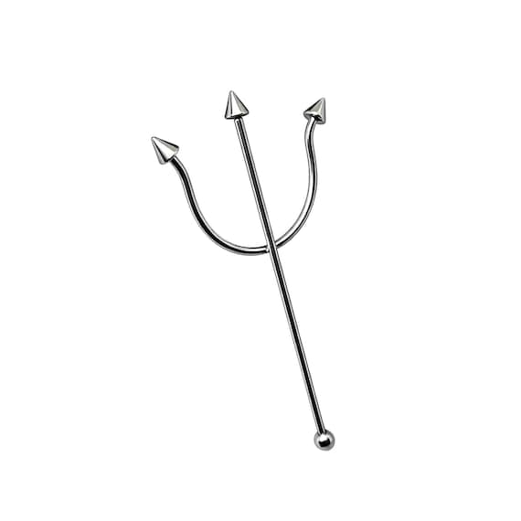 Trident Piercing Scaffold Barbell Fork Industrial Earring 16g (1.2mm) 50mm 316L Steel Body Jewellery