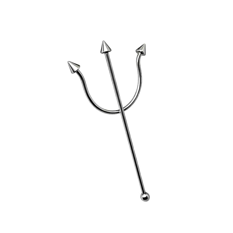 Trident Piercing Scaffold Barbell Fork Industrial Earring 16g (1.2mm) 50mm 316L Steel Body Jewellery image 1