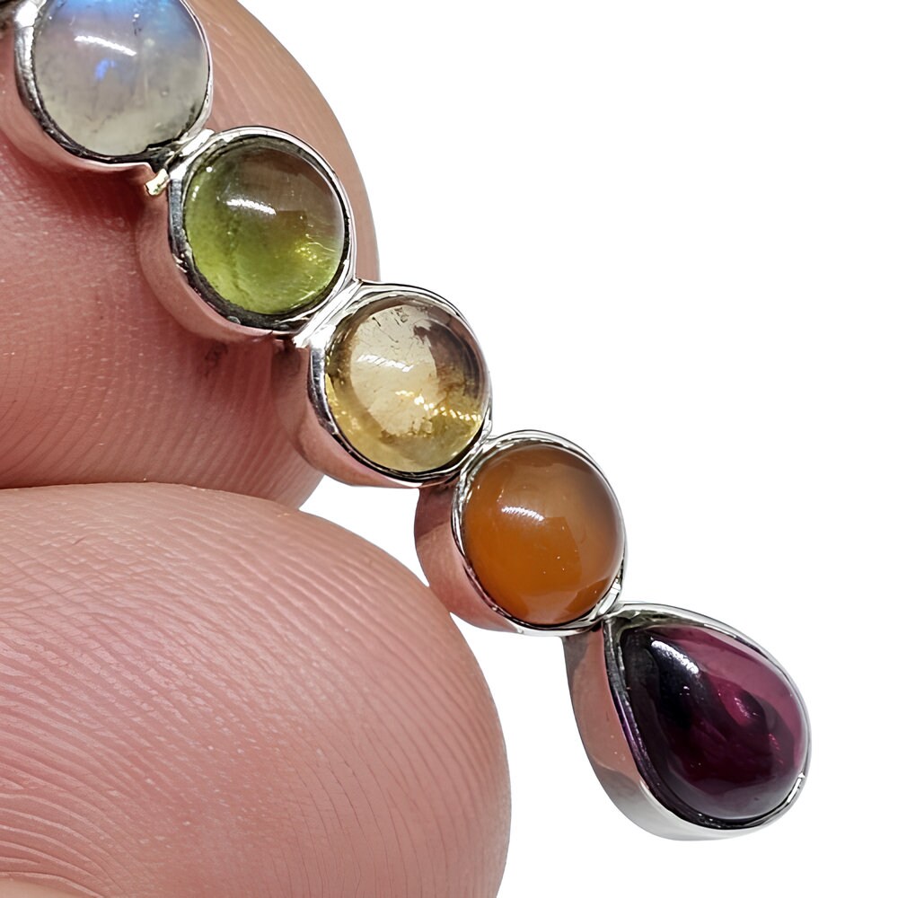 Pendentif Chakra 7 Pierres Force Vitale En Argent 925 - Beach Life Treasures - Neuf Avec étiquettes