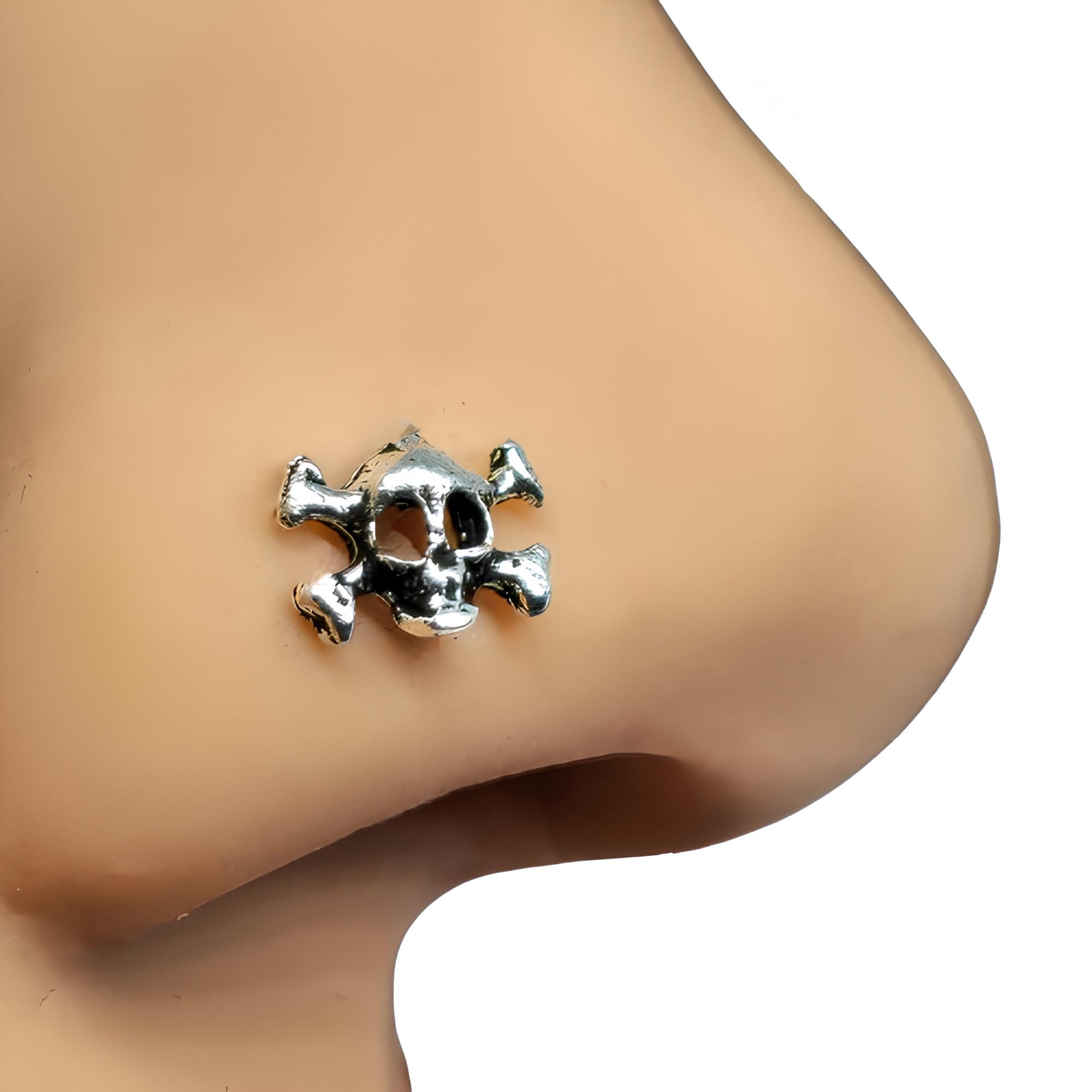 Skull & Crossbones Nose Stud Piercing 22g (0.6mm) Vintage