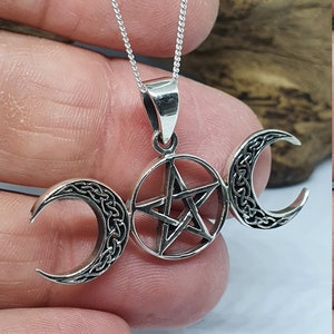 Triple Moon Pentacle Pendant 18 Chain 925 Sterling Silver Wicca Pagan Witchcraft Spirituality Boxed Sbl18 image 6