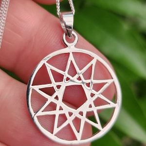 10 Point Star Golden Dawn Pendant Necklace 925 Sterling Silver Dekagram Kabbalah Occult Dark Star 18" Curb Chain Necklace Boxed (Bs2L12)