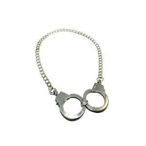 Naszyjnik z kajdankami, punkowy gotycki, łańcuszek choker, srebrny, duży, alternatywny, biżuteria, prezent dla rockmana