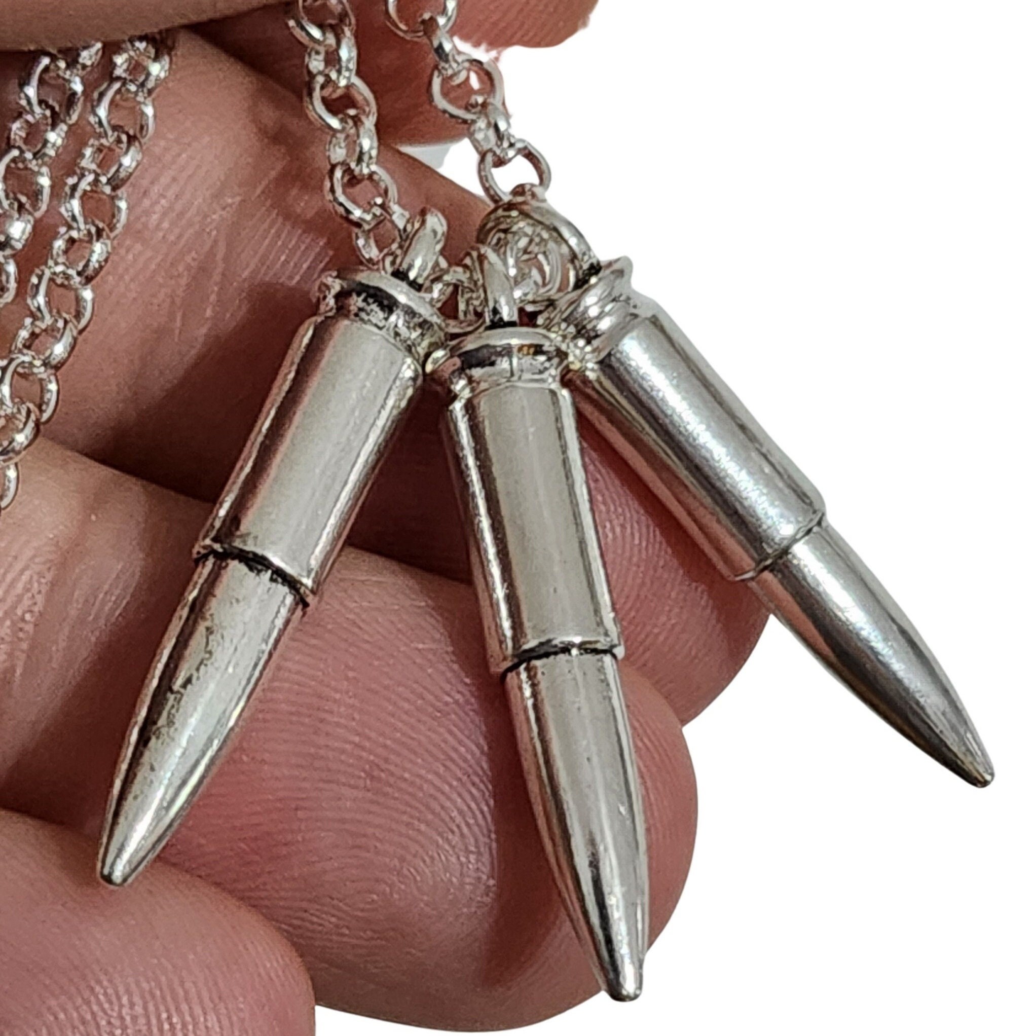 Bullet Pendant Necklace Triple Charm Biker Rock Alternative