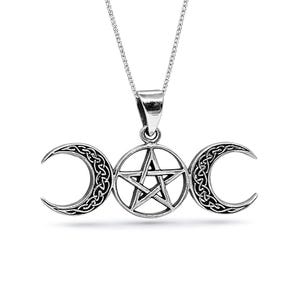 Drievoudige Maan Pentakel Hanger Keltisch 925 Sterling Zilver Godin Spiritualiteit Sieraden & Doosje