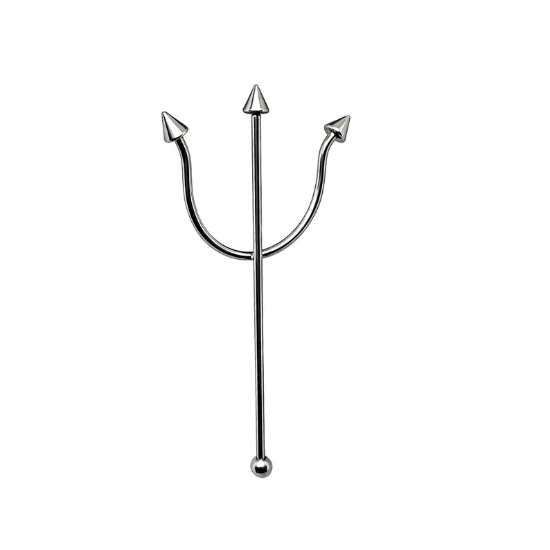 Trident Piercing Scaffold Barbell Fork Industrial Earring 16g (1.2mm) 50mm 316L Steel Body Jewellery image 10