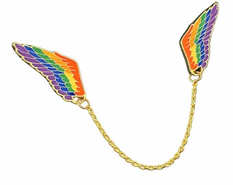 Rainbow Wings Pin Badge Enamel Brooch Chain Lapel Pride Colorful Jewelry Gift Unisex