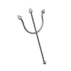 Trident Piercing Scaffold Barbell Fork Industrial Earring 16g (1.2mm) 50mm 316L Steel Body Jewellery image 9