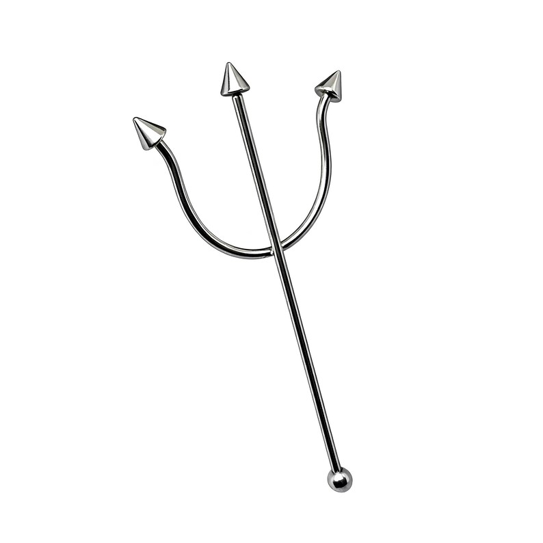 Trident Piercing Scaffold Barbell Fork Industrial Earring 16g (1.2mm) 50mm 316L Steel Body Jewellery image 9