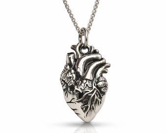 Real Anatomical Heart Pendant Sterling Silver Necklace Gothic Anatomy Jewellery & Boxed