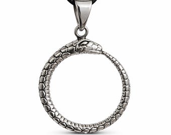 Ouroboros Snake Pendant Necklace Sterling Silver Infinity Rebirth Symbol Mythology Talisman Gothic Gift Jewelry
