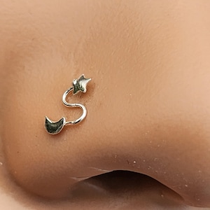Moon Star Nose Stud Piercing Celestial Constellation 22g (0.6mm) 925 Sterling Silver Ball End Piercing Handmade Silver Stud Piercing (b4l23)