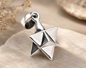 Merkaba Charm 925 Sterling Silver Star Tetrahedron Spiritual Pendant Small Sacred Geometry & Box (New Design See Images)