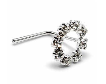 CZ Crystal Circle Nose Stud 925 Sterling Silver 22G L Bend Piercing Jewelry