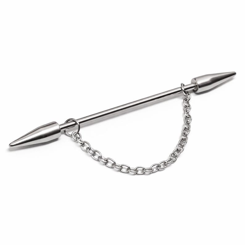 Spike Scaffold Bar Industrial Piercing Chain Surgical Steel Gothic Punk Jewellery 14G bild 2