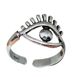 All Seeing Eye Ring Jewellery Midi Finger Ring or Toe Ring 925 Sterling Silver Band Adjustable Style Open Ring Occult Eye (stockbl14)