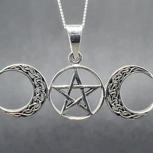 Triple Moon Pentacle Pendant 18 Chain 925 Sterling Silver Wicca Pagan Witchcraft Spirituality Boxed Sbl18 image 2