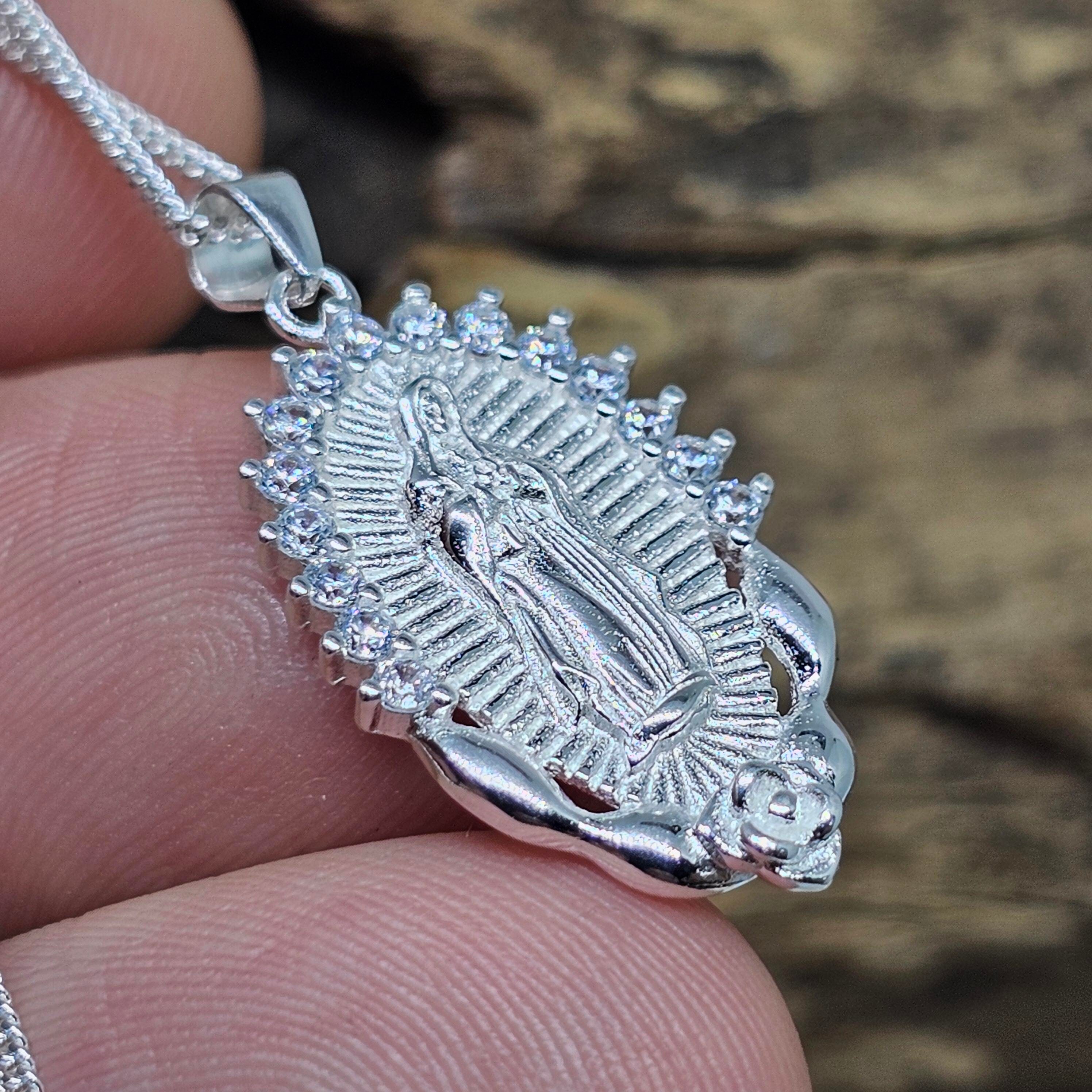Madonna Pendant Necklace 925 Sterling Silver Quartz 18" Curb Chain ...