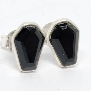 Coffin Earrings Black Onyx 925 Sterling Silver Stud Piercings Jewellery Black Gemstone Memento Mori Gothic Earrings & Box (St Box L6)