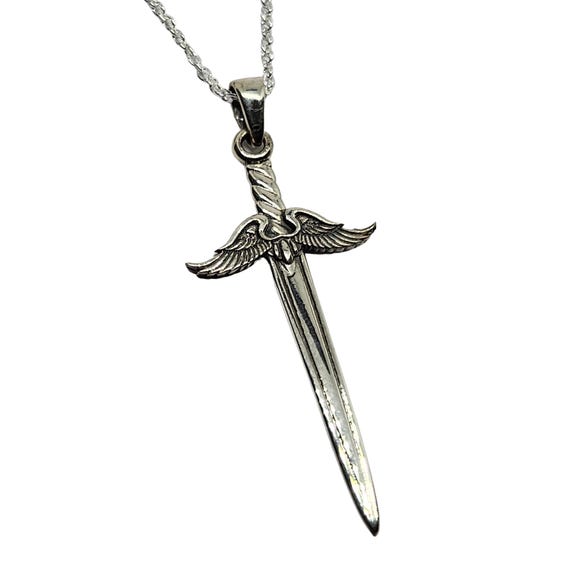 Winged Sword Pendant Necklace Archangel St Michael's Broad Winged Sword Pendant Necklace Archangel St Michael's Broad
