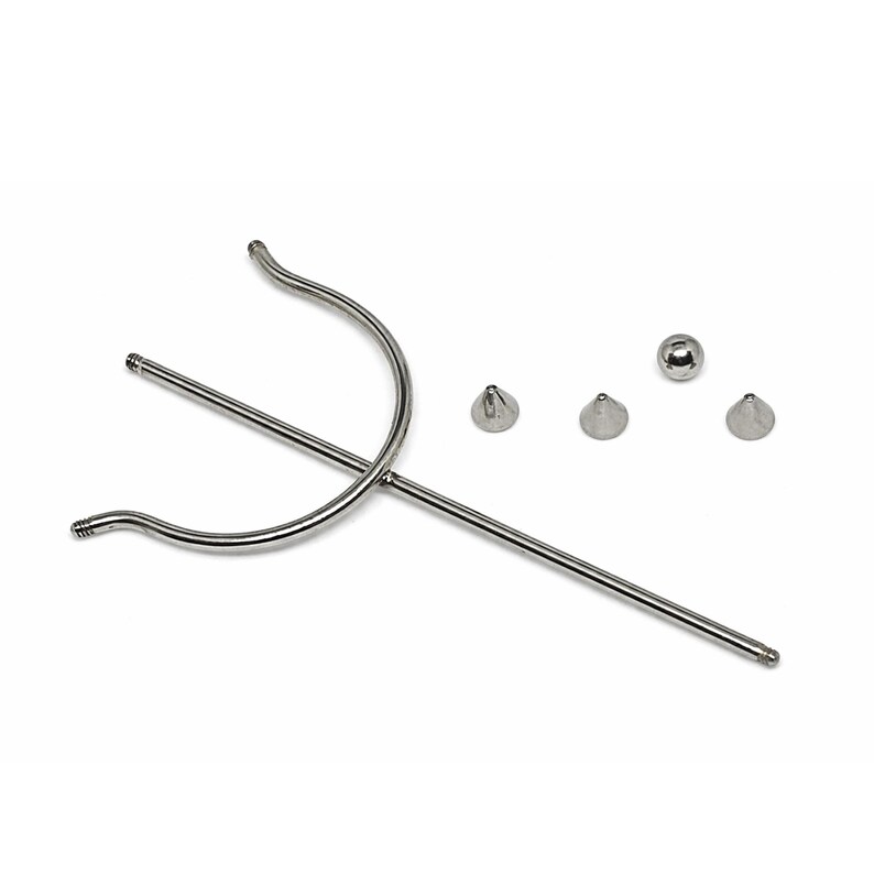 Trident Piercing Scaffold Barbell Fork Industrial Earring 16g (1.2mm) 50mm 316L Steel Body Jewellery image 4