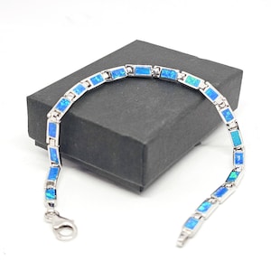 Opal Armband 925 Sterling Silber Peruanische Blauer Opal Edelstein schimmernde Steine Schmuck Boxed