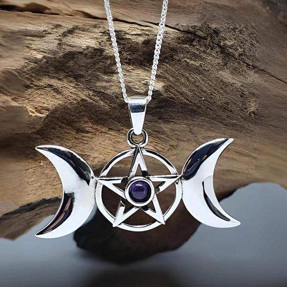 Amethyst Triple Moon Pendant Pentacle 18
