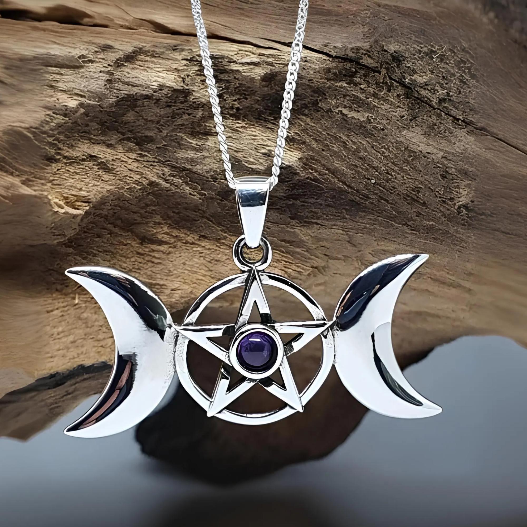 Amethyst Triple Moon Pendant Pentacle 18