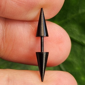 Small Double Spike Black Septum Bar Cone Double Spike 16g (1.2mm) 28mm Black Tone 316L Jewellery Piercing Lobe Alternative New Bohemia (Dc2)