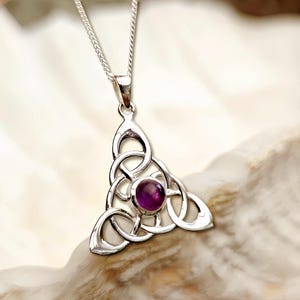 Triquetra Pendant 925 Sterling Silver Amethyst Celtic Trinity Knot Necklace Jewellery With Box
