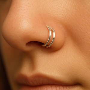 Anneau de nez double fil enroulé, anneau double de 8 mm, argent sterling 925, bijou de piercing corporel