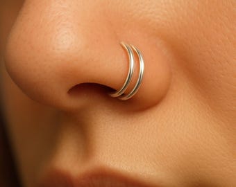 Nose Ring Double Wire Nose Coil Twin Ring 8mm 22g (0.6mm) 925 Sterling Silver (SBL18)