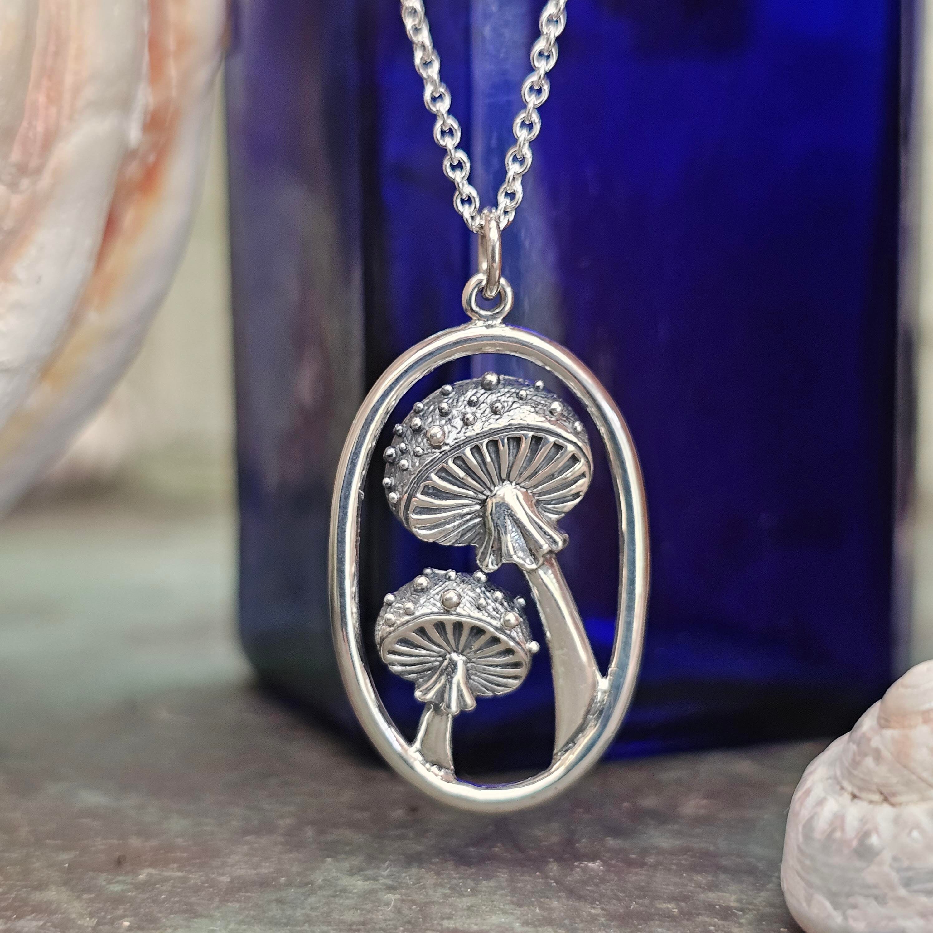 Silver Plated 3D Mushroom Pendant Necklace – 1 Inch Toadstool Charm On 18" Zinc Alloy Chain, Magic Shroom Jewelry