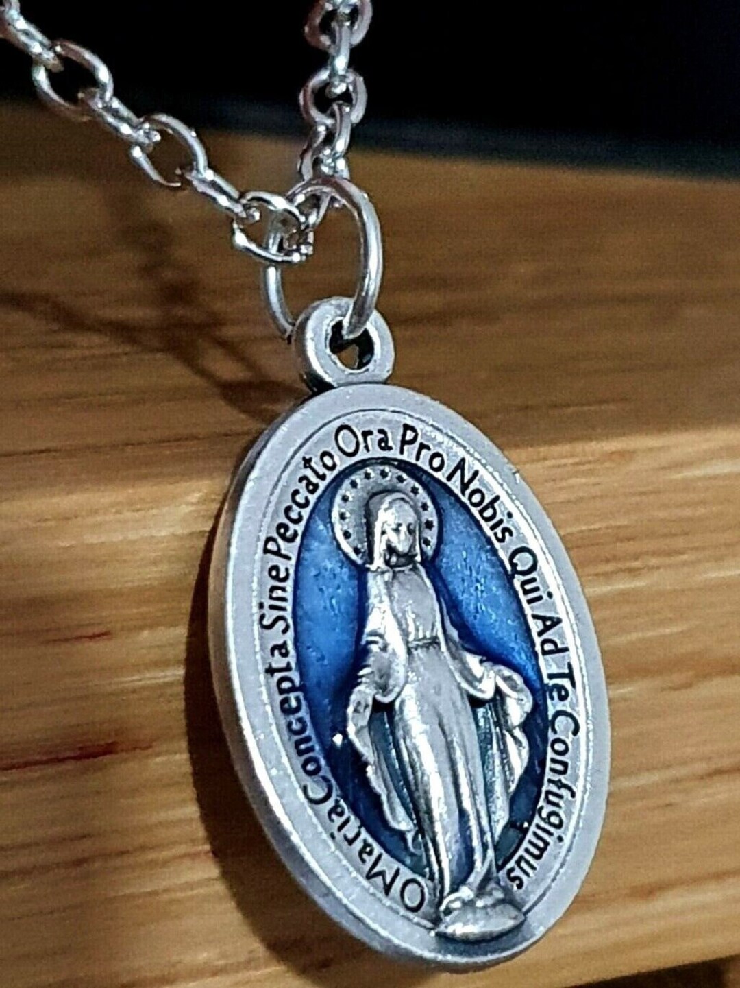 Our Lady of the Miraculous Medal Pendant Necklace Lourdes Pendant 18 ...