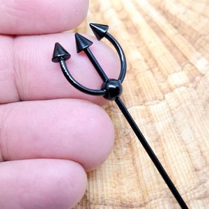 Black Trident Scaffold Piercing Fork Earring Industrial 14g (1.6mm) 316L Steel Statement Body Jewellery image 8